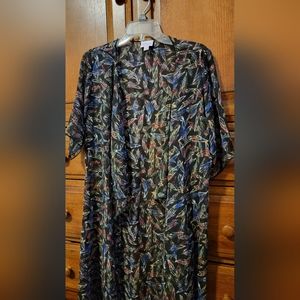 LuLaRoe Sheer Open Front Cardigan Top - Black with feathers